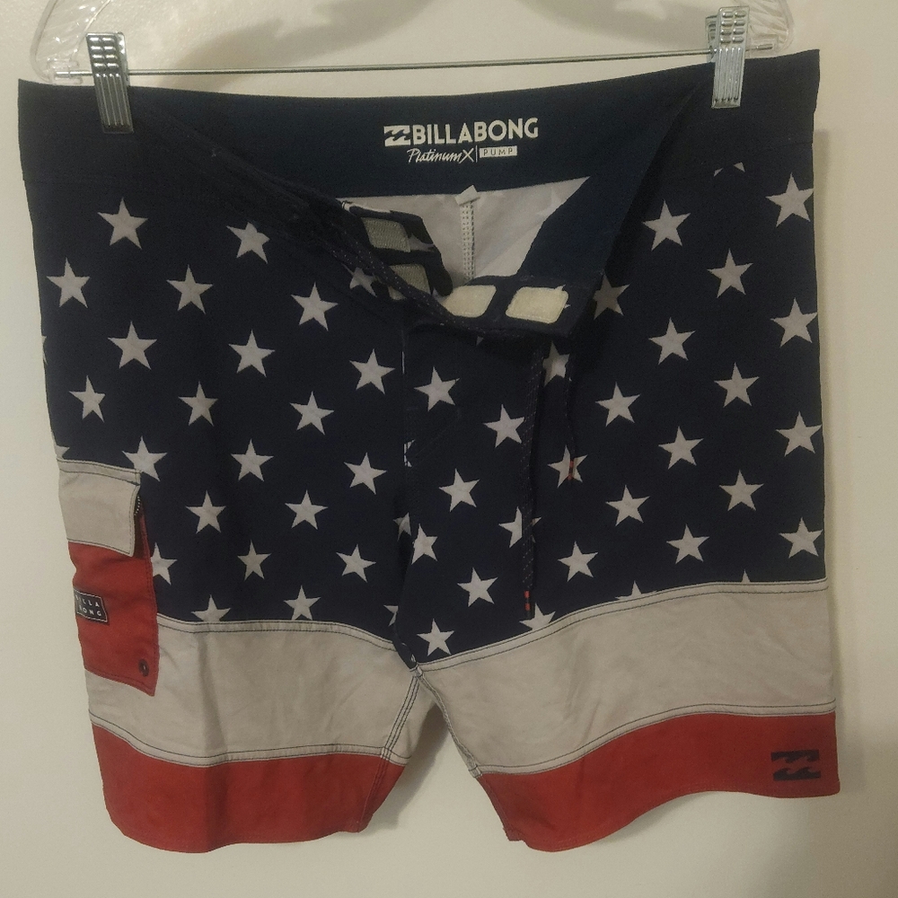 Billabong Men's Swim Shorts - Red, White, and Blue